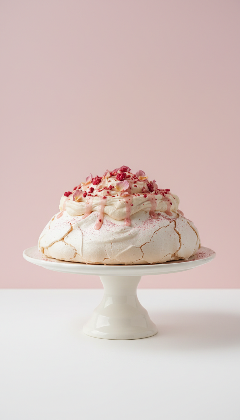 Porcelain blush rosewater pavlova